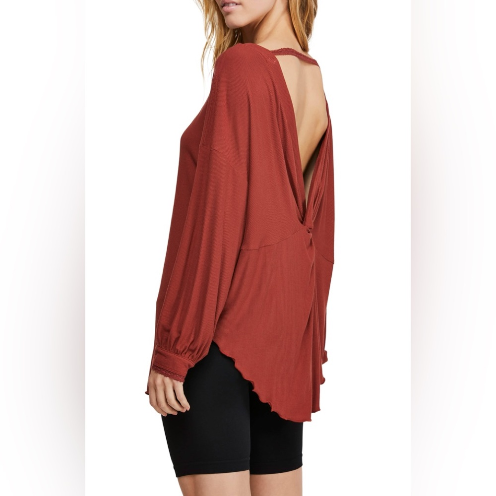 FREE PEOPLE Open Back Ribbed Long Sleeved Flowy Top - Picture 2 of 15
